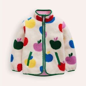 Mini Boden Apple Print Eden Borg zip Through Fleece Jacket